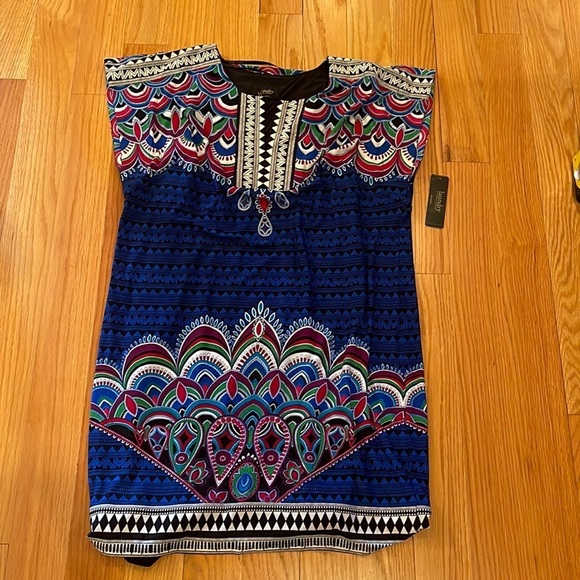 NWT Laundry by Shelli Segal Black Multi Colored Dress Size L - Picture 1 of 5